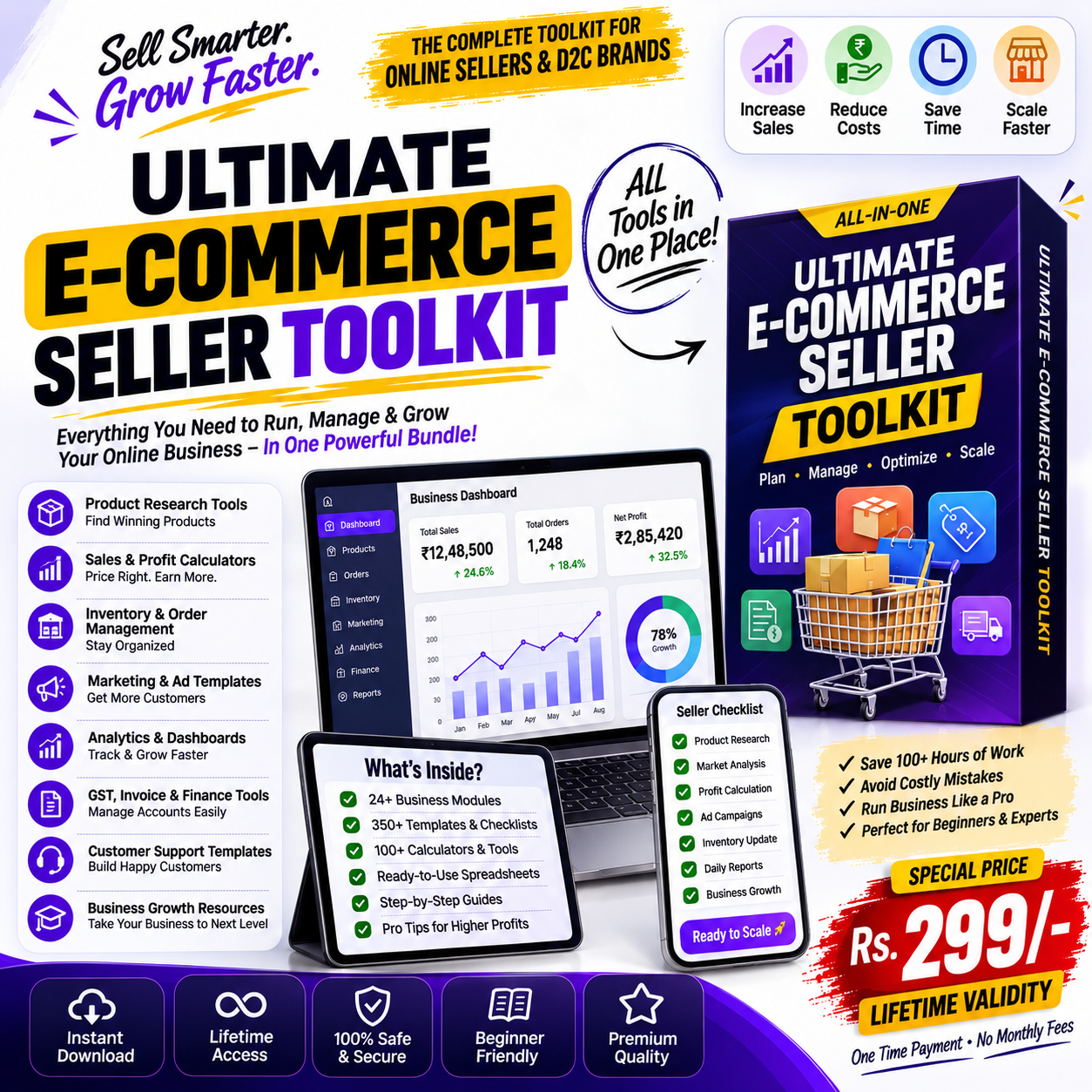 Ultimate E-commerce Seller Toolkit 2026 — 24 modules covering Amazon, Flipkart, Meesho and Shopify