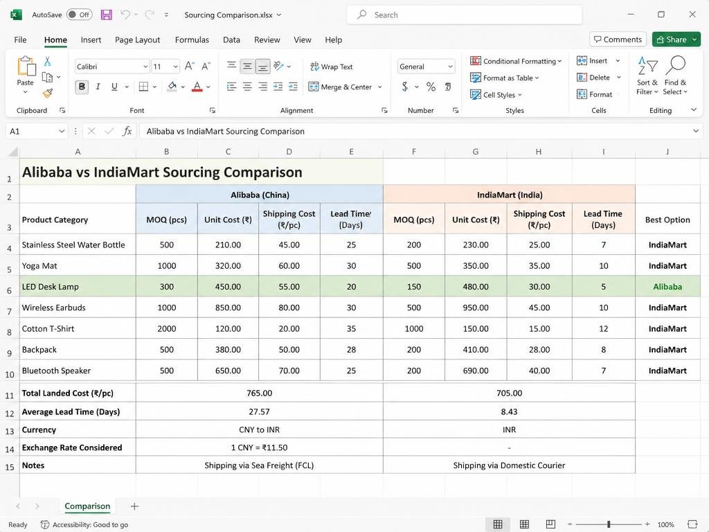Alibaba/IndiaMart Sourcing Comparison