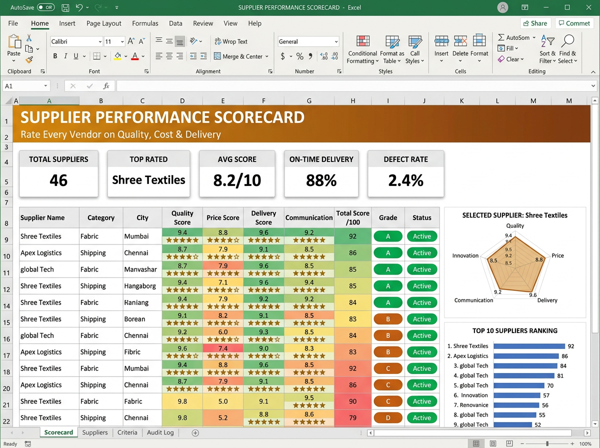 Supplier Performance Scorecard — Sourcing tool preview