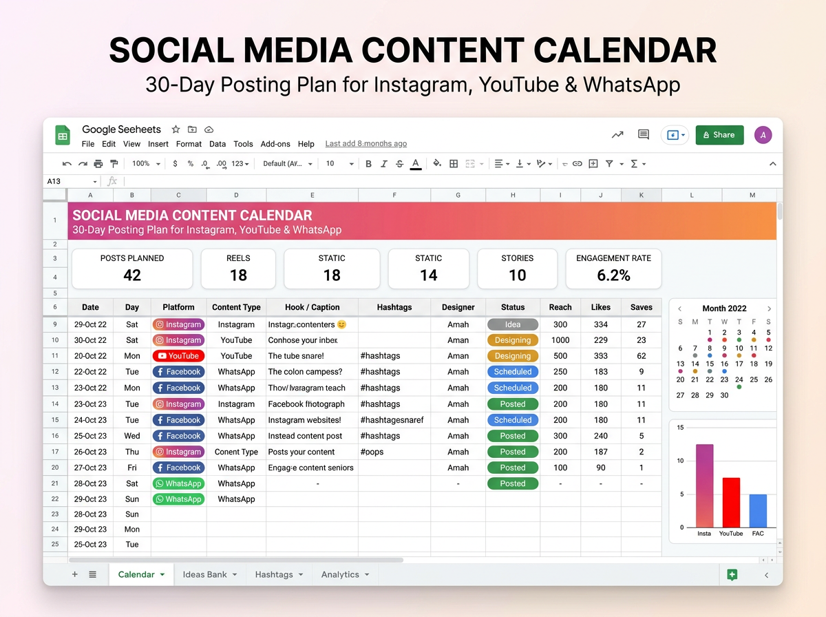Social Media Content Calendar — Social Media tool preview